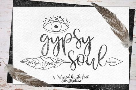 Gypsy Soul.Textured Brush Font+bonus by CallMeStasya on @creativemarket Fun Lettering, Running Tattoo, Font Brush, Lovers Rock, Branding Inspo, Font Illustration, Christmas Fonts, Calligraphy Script, Creative Stuff