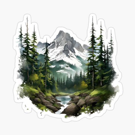 Get my art printed on awesome products. Support me at Redbubble #RBandME: https://www.redbubble.com/i/sticker/Watercolor-Forest-Scene-by-KSimpson838/153846427.JCQM3?asc=u Nature Stickers Printable, Wildlife Stickers, Landscape Stickers, Forest Stickers, Disney Big Hero 6, Pink Scrapbook, Watercolor Forest, Forest Tattoos, Cute Headers For Twitter