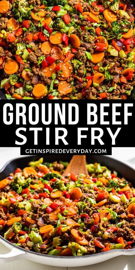 This simple Ground Beef Stir Fry is packed with veggies, and so easy to make. It’s gluten free, dairy free, paleo, and Whole30 as well. It’s a budget friendly healthy dinner recipe the whole family can love. You can use any combination of veggies you love in a stir fry. And be sure to check out the flavor variations below as well. It’s the perfect easy weeknight dinner that’s ready in just 30 minutes! Paleo Stir Fry Recipes, Gf Df Beef Recipes, Gluten Free Dairy Free Stir Fry, Whole 30 Ground Beef Recipes, Ground Beef Stir Fry, Easy Weeknight Dinners Healthy, Healthy Ground Beef, Dairy Free Dinner, Ground Beef Recipes For Dinner