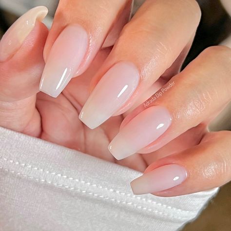 Pale White Nails Acrylic, Dip Powder Tip Nails, Blush Pink Tip Nails, Off White Pink Nails, Milky Pink Nails Coffin, Milky Ombré Nails, Nails Inspiration Dip Powder, Milky White French Tip Nails Acrylic, French Tip Dip Powder Nails Coffin