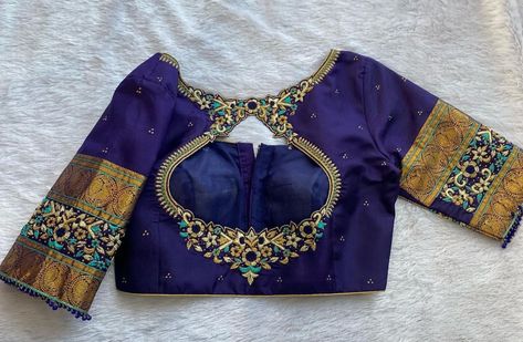 Pot Neck Maggam Work Designs, Dhare Saree, Pot Neck Blouse Designs, Bride Blouse, Pot Neck, Exclusive Blouse Designs, Exclusive Saree Blouse Designs, Blouse Handwork, Blue Blouse Designs