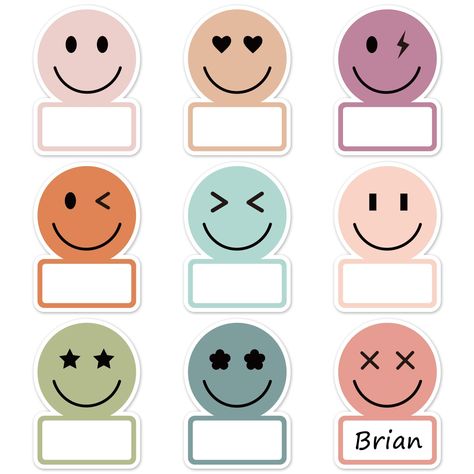 PRICES MAY VARY. Package Includes - 135Pcs name tag stickers in 9 designs, 15pcs of each, they will offer sufficient quantity and rich styles to meet your various needs. Cute & Colorful - Our nameplate stickers are designed as the smile face patterns in 9 different boho colors, cute and fancy, really aesthetic items for various occasions. Premium Material - Our self-adhesive stickers are made of good quality paper and with nice adhesion, sturdy and durable, smooth to write. Enough Writing Space Name Tag Design Aesthetic, Boho Name Tags, Name Tags For Classroom, Desk Wall Decor, Safari Theme Classroom, Bulletin Board Decoration, Cute Classroom, Aesthetic Items, Name Tag For School