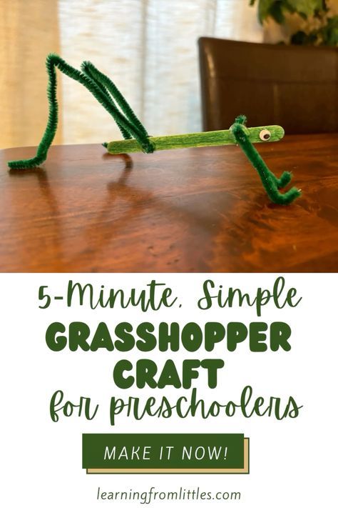 This preschool grasshopper craft only takes 5 minutes and requires just 5 materials. Parents can fit this kids activity into the small pockets of their day instead of screen time. The grasshopper craft is perfect for parents of preschoolers and early elementary children. This craft is so simple that children can make it almost completely independently! Check out how to make the grasshopper craft for kids now! Grasshopper Craft Preschool, Grasshopper Crafts, Grasshopper Craft, Instead Of Screen Time, Craft For Preschool, Green Board, Puppets For Kids, Alphabet Preschool, Kids Activity