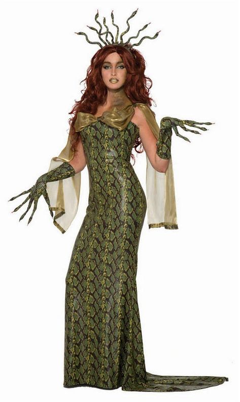 Women Medusa Adult Costume Halloween costume. #afflink #halloween #halloweencostumes Green And Gold Dress, Goddess Party, Toga Costume, Medusa Costume, Snake Hair, Olive Green Dresses, Greek Goddess, Adult Costumes, Costumes For Women