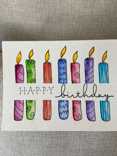 Man’s Watercolor Birthday Card, Diy Birthday Card For Man, Happy Birthday Diy Card Creative, Simple Watercolour Birthday Card Ideas, Copic Marker Birthday Cards, Watercolor Cards Ideas Simple Birthday, Easy Watercolor Designs, Watercolor Birthday Candles, Bday Cards Handmade