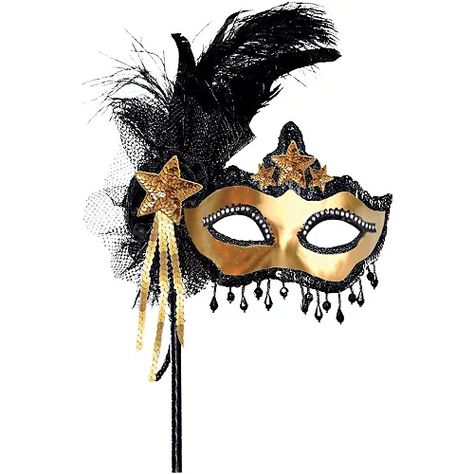 New Year's Eve Masks | Party City Black And Gold Masquerade Mask, Gold Masquerade Mask, Venetian Masquerade Masks, Venetian Masquerade, Halloween Costume Shop, Kids Party Supplies, Sports Themed Party, Dog Halloween Costumes, On A Stick