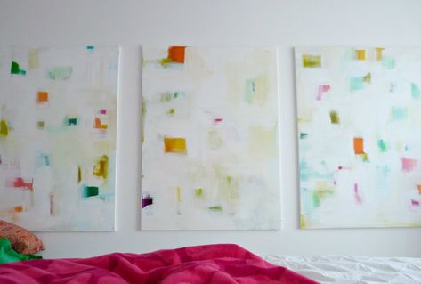 Colourful DIY Abstracts – How to Make Your Own Art Abstract Triptych, Triptych Art, Abstract Art Diy, Tutorials Diy, Diy Artwork, Eclectic Bedroom, Clothes Diy, Furniture Makeovers, Dining Accessories