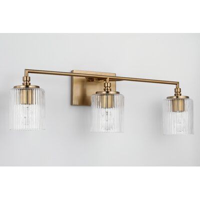 Joss & Main Adalina 3 - Light Dimmable Vanity Light | Wayfair Glass Light Shades, Ship Decor, Glass Vanity, Brass Bathroom, Bathroom Light Fixtures, Bath Remodel, Bath Vanity, Decorating Coffee Tables, Bathroom Vanity Lighting