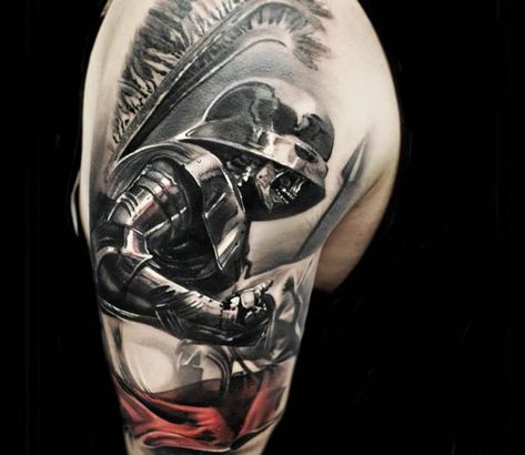 Tattoo photo - Dead warrior tattoo by Jakub Hanus Polish Warrior Tattoo, Polish Eagle Tattoo, Poland Tattoo, Polish Tattoos, Left Arm Tattoos, Patriotic Tattoos, Full Sleeve Tattoo Design, Warrior Tattoos, Realistic Tattoo