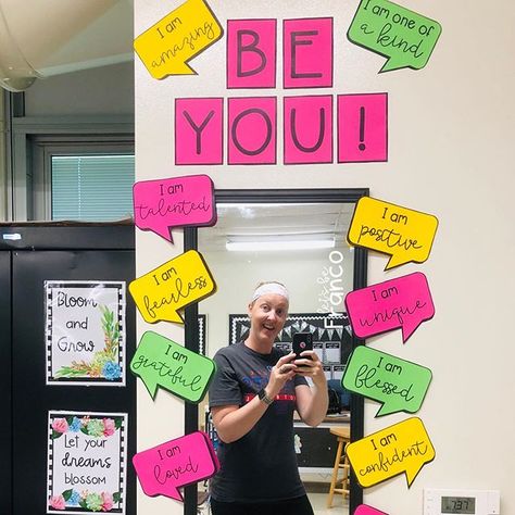 So pumped about my new positive affirmation mirror! It is on display in my mindfulness corner - as a reminder that we are all awesome. I am pretty sure the teachers are going to be using this more than the students 😆 we all need a reminder that we are unique, brave, awesome 😎 and so, so, so much more! BE YOU!  What else would you add to the mindfulness corner? I want to make it a zen place for my kiddos to utilize.  The link is in my profile for the quote bubbles!    #Regram Affirmation Corner Classroom, Mindfulness Corner, Affirmation Station Classroom, Affirmation Mirror, Affirmation Station, Zen Place, Mirror Quotes, Math Quotes, Good Quote