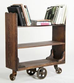 Bookshelf Antique, Downstairs Office, Library Cart, Rustic Antique Decor, Portable Shelves, Diy Shelving, Book Carts, Antique Library, Steampunk Furniture