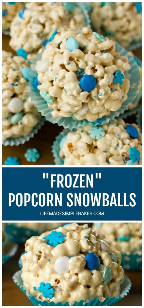 Popcorn Snowballs Recipe Frozen Party Appetizers, Gooey Popcorn, Princess Brunch, Watermelon Treats, Frozen Popcorn, Snowballs Recipe, Life Made Simple, Frozen Bday Party, Popcorn Mix