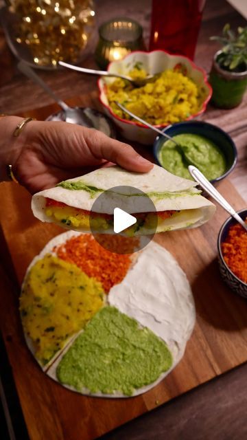 Meghna’s Food Magic on Instagram: "VADA PAV WRAPS
#GetFitWithMeghna 

This wrap you can easily give in tiffin or snacks and it’s a healthy way to replace the fried vada pav. 
.
1. To Make aloo stuffing - 
- Heat up oil in a pan 
- Add 1 tsp cumin seeds (jeera), 1 tsp mustard seeds (rai)
- As you hear crackling sound, add a pinch of asafoetida (hing)
- Add finely chopped 2 green chillies, 3-4 cloves garlic and a small piece ginger
- add few green curry leaves, 1/2 tsp turmeric powder, salt, 4 medium size boiled and mashed potatoes
- Mix everything well, squeeze fresh lemon juice and finally some coriander leaves
.
2. To make sukhi chutney -
- Heat up a pan
- take 1/2 cup peanuts, 1 tsp cumin seeds (jeera), 4-5 cloves of garlic, 3-4 Kashmiri red dry chillies - dry roast them
- Finally add 1/ Pav Recipe, Dried Chillies, Indian Appetizers, Dry Coconut, Gujarati Recipes, Green Curry, Indian Snack Recipes, Curry Leaves, Cooking Recipes Desserts