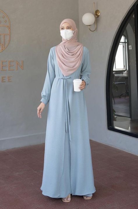 Baby Blue Dress Hijab, Blue Hijab Outfit, Blue Frock, Blue Hijab, Estilo Hijab, Baby Blue Dresses, Muslim Women Fashion, Ootd Inspo, Style Hijab