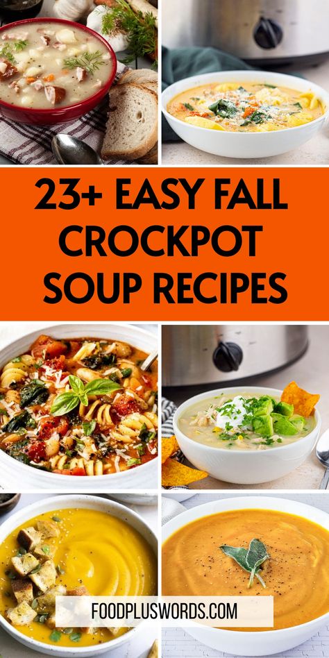 Warm up with these yummy slow cooker soup recipes! They are super easy to make since the crockpot does all the work for you. Just dump ingredients in and let it cook into a hearty and flavorful meal. These cozy soups are perfect for fall, keeping you cozy on chilly days. Whether you're looking for healthy options or kid-friendly choices, there's a delicious soup here for everyone to enjoy. Super Easy Soup Recipes | Crockpot Soup Ideas | slow cooker soup recipes | slow cooker soup recipes healthy Quick And Easy Crockpot Soups, Fall Soups In Crockpot, Crock Pot Meals Soup, Crockpot Soup Recipes Fall, Best Slow Cooker Soup Recipes, Best Slow Cooker Soups, Warm Soups For Cold Days, Autumn Soup Recipes Crock Pot, Easy Fall Soups Crock Pots