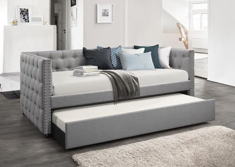 Charlton Home Dangelo Upholstered Twin Daybed with Trundle & Reviews | Wayfair Grey Daybed, Day Bed Frame, Full Size Daybed, Trundle Mattress, Twin Daybed With Trundle, Daybed Bedding, Twin Trundle, Upholstered Daybed, Hillsdale Furniture