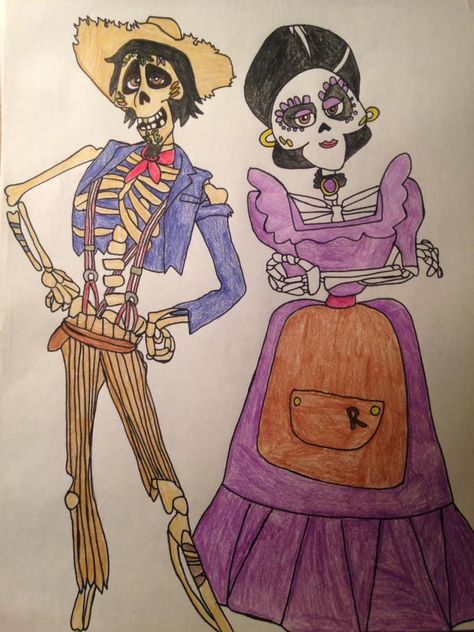 Hector and Imelda from Coco Coco Movie Drawing, Hector And Imelda, Tiktok Drawings, Coco 2017, Messi Shirt, Dia De Los Muertos Decorations Ideas, Disney Coco, Bored At Home, Getting Bored