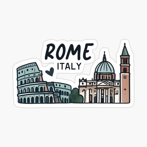 Get my art printed on awesome products. Support me at Redbubble #RBandME: https://www.redbubble.com/i/sticker/Rome-Italy-by-WanderlustCoCo/164975608.EJUG5?asc=u Europe Stickers, Italy Stickers, Pasta Art, St Peters Basilica, 2023 Art, Cute Illustrations, The Colosseum, Sticker Maker, Barcelona Travel