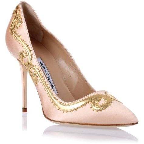 Patterned Heels, Heels Manolo Blahnik, Pink Shoes Heels, Manolo Blahnik Pink, Metallic Gold Shoes, Pink High Heel Shoes, Evening Fashion, Leather Sole Shoes, Manolo Blahnik Heels