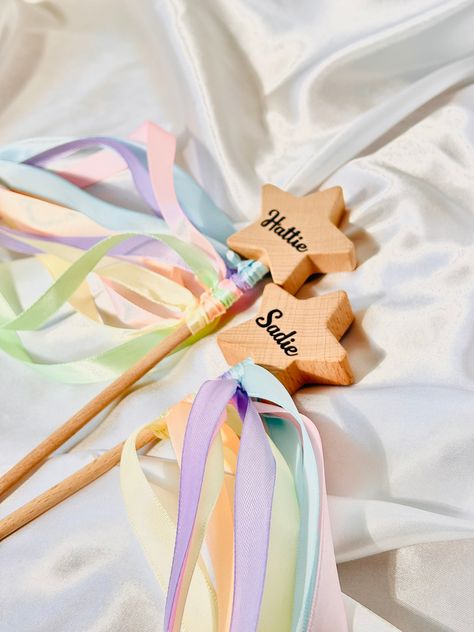 Flower Girl Ribbon Wand, Rainbow Wedding Theme, Page Boys, Pastel Wedding Theme, Flower Girl Wand, Princess Wands, Boys Birthday Party, Ribbon Wands, Star Wand