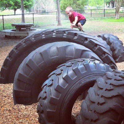 Tire Playground, Playground Ideas For Kids, Nature Playground, Natural Playground Ideas, Preschool Playground, Natural Playgrounds, Outdoor Play Space, Outdoor Play Spaces, Natural Play