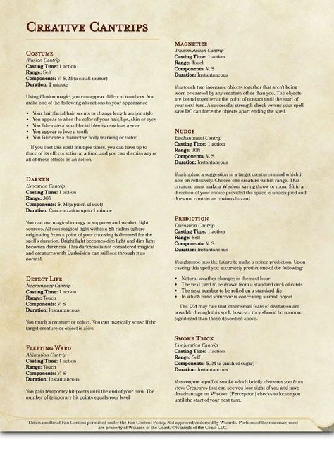 Homebrew Cantrips 5e, Dnd 5e Homebrew Cantrips, Cantrips 5e, D&d Homebrew Spells, Dnd Homebrew Rules, Homebrew Spells 5e, Dnd Spells Homebrew, D&d Spells, Dnd Cantrips