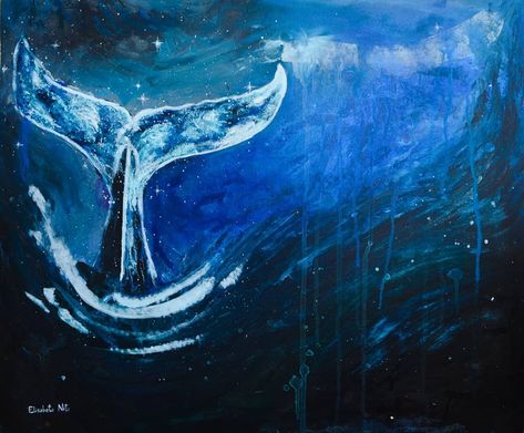 @elisabetnituart posted on their Instagram profile: “The unknown 50x60cm--available  #mixedmedia #elisabetnituart #sea #art #deep #theunknown #whale…” Whale Silhouette, Sea Life Painting, Animal Paintings Acrylic, Whale Painting, Underwater Painting, Sea Life Art, Underwater Animals, Underwater Art, Silhouette Painting