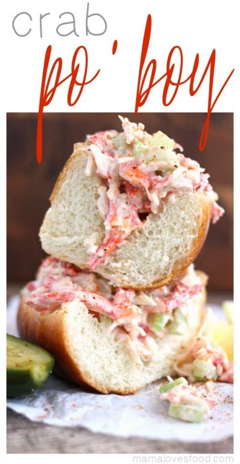 Po Boys Sandwiches, Crab Sandwich Recipe, Artificial Crab, Crab Salad Sandwich, Po Boy Sandwich, Crab Sandwich, Crab Rolls, Crab Salad Recipe, Roast Beef Sandwich