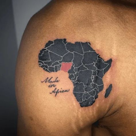 West Africa Tattoo, Neg Maron Tattoo, East African Tattoos, African Leg Tattoo, Kenya Tattoo Ideas, Africa Tattoos Men, Africa Tattoos Small, Africa Tattoos For Women, African Map Tattoo