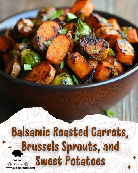 Discover the perfect side dish with balsamic roasted carrots, Brussels sprouts, and sweet potatoes. Easy, flavorful, and packed with nutrients for any meal!