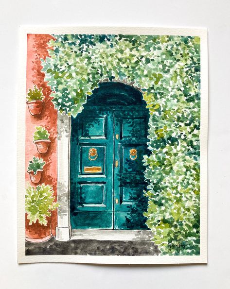 Door Collection – Paige Payne Creations Watercolor Doors, Door Paintings, Beautiful Places Around The World, Watercolor Paintings Nature, Double French Doors, Learn Watercolor, At Midnight, Painted Doors, Watercolor Drawing