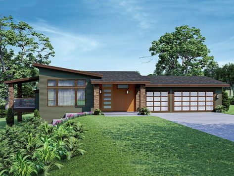 051H-0361: Unique 1-Story House Plan with Modern Flair U Shaped House Plans, U Shaped Houses, 1 Story House, Open Concept Layout, Modern Style House Plans, Contemporary Style Homes, Contemporary House Plans, Perfect House, Ranch House Plans