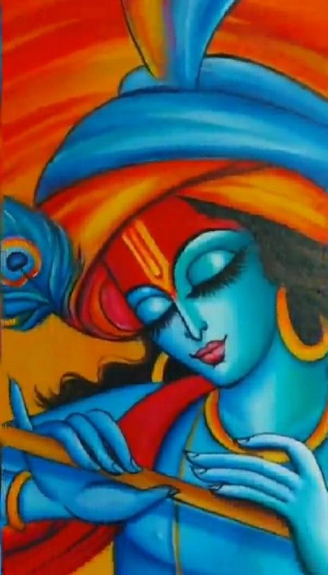 Lord Krishna Drawing Oil Pastels, Krishnaji Painting, Janmashtami Painting Ideas, Krishna Painting Abstract Canvases, Easy Beautiful Paintings, Ekadasi Rangoli, Kanha Rangoli, Abstract Krishna Painting, Indian Art Paintings Galleries