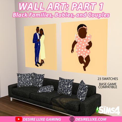 Sims 4 Wall Art Part 1: Black Families, Babies, and Couples | Desire Luxe on Patreon Sims 4 Wall Art, Sims 4 Beds, Couple Artwork, Sims 4 Blog, Sims 4 Family, Urban Wall Art, Family Wall Decor, Baby Posters, Family Wall Art