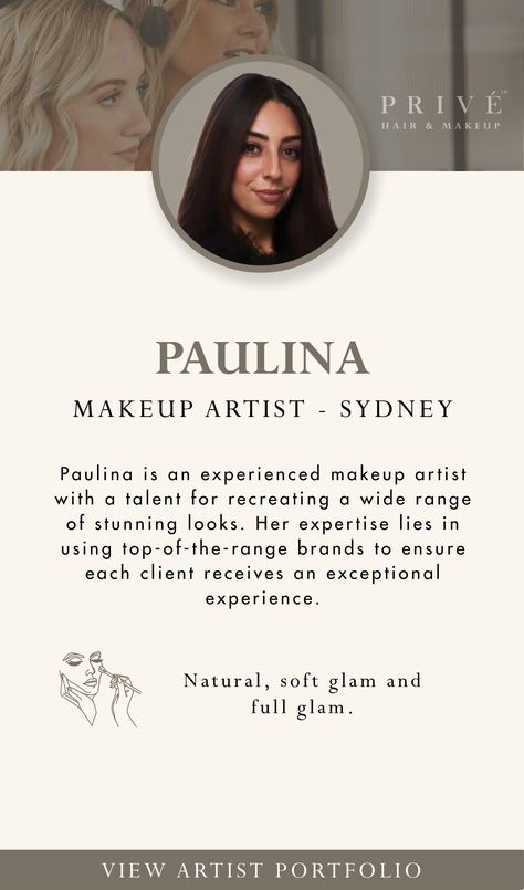 Click 'Visit' to view the Portfolio.

Paulina is an experienced makeup artist with a talent for recreating a wide range of stunning looks, from soft and natural styles to glamorous event makeup. Her expertise lies in using top-of-the-range brands to ensure each client receives an exceptional experience. With a meticulous approach and a passion for enhancing natural beauty, Paulina consistently delivers flawless results that exceed expectations. Makeup Artist Branding, Artist Ideas, Makeup Prices, Makeup Portfolio, Makeup Artist Business, Event Makeup, Full Glam, Soft Glam Makeup, Lots Of Makeup