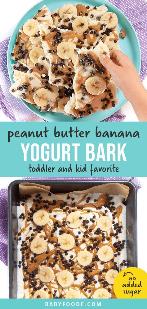 Your kids are going to love you so much when you serve up this Peanut Butter Banana Frozen Bark! Super quick and easy to make, this frozen bark is perfect to serve as a summer snack, dessert, or even for a special breakfast! #frozenbark #yogurt #toddler #kids #snack Banana Frozen, Banana Yogurt, Yogurt Bark, Special Breakfast, High Protein Desserts, Kid Snacks, Healthy Toddler Meals, Lost 100 Pounds, Summer Snacks