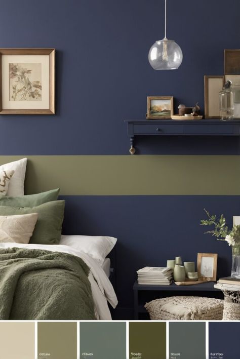 Navy Green Aesthetic, Navy And Sage Living Room, Naval Sw 6244, Relaxing Paint Colors, Svelte Sage, Sage Living Room, Olive Decor, Sage Bedroom, Urbane Bronze