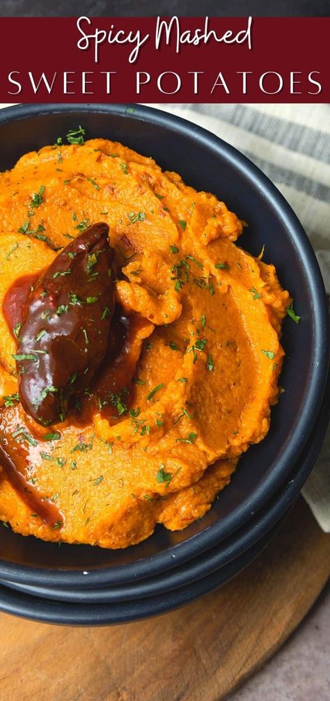 Mashed Spicy Sweet Potatoes Spicey Sweet Potatoes, Spicy Sweet Potato Recipes, Sweet Potato Meatballs, Spicy Sweet Potatoes, Sweet Potato Recipes Mashed, Red Wine Recipe, Sweet Potato Mash, 1st Thanksgiving, Sweet Potato Skins