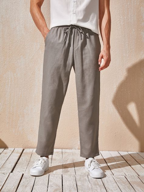 Grey Casual   Cotton Plain Tapered/Carrot  Non-Stretch Spring/Summer/Fall Men Bottoms Carrot Fit Pants, Carrot Pants, Shein Men, Men Pants, Men Summer, Summer Pants, Summer Fits, Pants Men, Autumn Summer