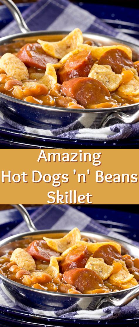 Nothing says "campfire dinner" like beans and hot dogs, which is why recipes like this Amazing Hot Dogs 'n' Beans Skillet are so popular during the summertime. Whether you're cooking this up over a real campfire or on your own kitchen stove, this budget-friendly casserole is sure to put a smile on your face. Hotdogs Casserole, Hot Dogs And Beans, Hot Dog Casserole, Dinner Pies, Every Child Is An Artist, Hot Dogs Recipes, Beef Hot Dogs, Pot Dinners, Supper Ideas