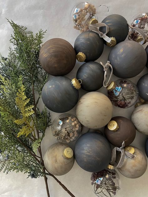 Aged Christmas Ornaments, Restoration Hardware Holiday Decor, Chalk Painted Christmas Ornaments, Matte Green Christmas Ornaments, Pewter Christmas Tree Decorations, How To Recycle Old Ornaments, Rub And Buff Christmas Ornaments, Diy Brown Ornaments, Recycle Old Ornaments