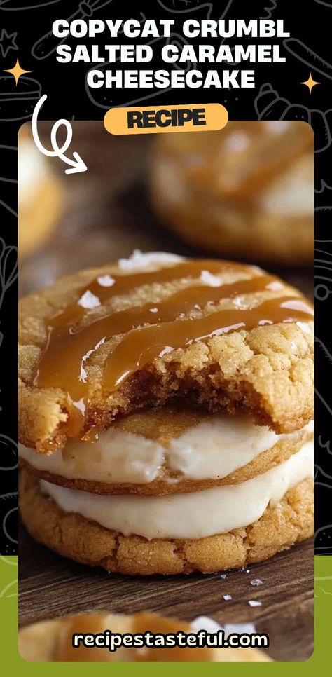 These Copycat Crumbl Salted Caramel Cheesecake Cookies are the perfect combination of sweet and salty, featuring a buttery graham cracker cookie base, creamy cream cheese frosting, and a rich caramel topping. These cookies are a delicious treat for any occasion, bringing the Crumbl experience right to your kitchen! Perfect for cookie lovers or anyone with a sweet tooth. #CrumblCookies #SaltedCaramelCookies #CheesecakeCookies Crumble Cookie Copycat, Crumble Cookie Copycat Recipe, Caramel Cheesecake Cookies, Copycat Crumbl Cookie, Crumbl Cookie Recipes, Caramel Cheesecake Recipes, Crumble Cookie, Graham Cracker Cookies, Salted Caramel Cookies