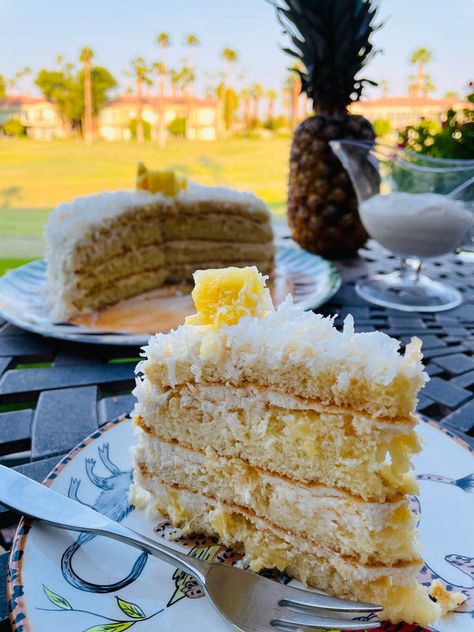 Pina Colada Layer Cake, Piña Colada Cake Recipe, Pins Colada Cake, Tommy Bahama Recipes, Pina Colada Rum Cake, Pineapple Upside Down Layer Cake, Pina Colada Pound Cake, Pina Colada Cake Recipe Easy, Pina Colada Dessert Recipes