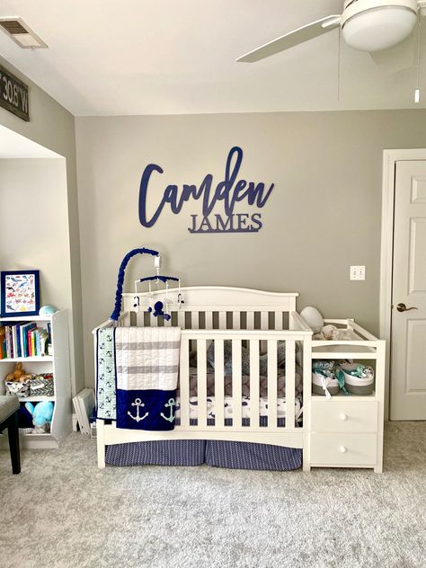 Nautical Theme Nursery, Theme Nursery, Nautical Nursery, Whitewash Wood, Wood Accents, Nursery Themes, Nautical Theme, Whales, Anchors