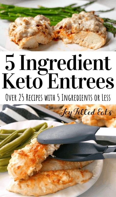 As a busy mom of 6, I try to keep ingredient lists short for dinner time. Many of these Easy Keto Meals with 5 Ingredients or less are staples in my house. Over 25 Dinner Entrees! Chicken is a staple in our diet but can get boring and coming up with new ideas is challenging. With pork and beef too! Many of these are pure comfort food and easy main course dinners. Easy Keto Meals, Keto Smoothie Recipes, 5 Ingredients Or Less, Joy Filled Eats, Ditch The Carbs, Thm Recipes, Dinner Entrees, Entree Recipes, Trim Healthy Mama