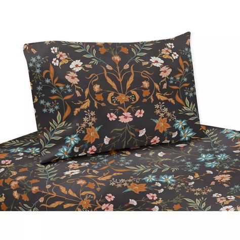 Sweet Jojo Designs Girl Queen Sheet Set Boho Floral Wildflower Orange Black And Blue 4pc : Target Black And Rust Bedroom, Lakeview House, Cottage Academia, Daisy Leaves, Kids Bed Sheets, Childrens Bedding Sets, Children's Bedding, Kids Sheet Sets, Kids Twin Bed