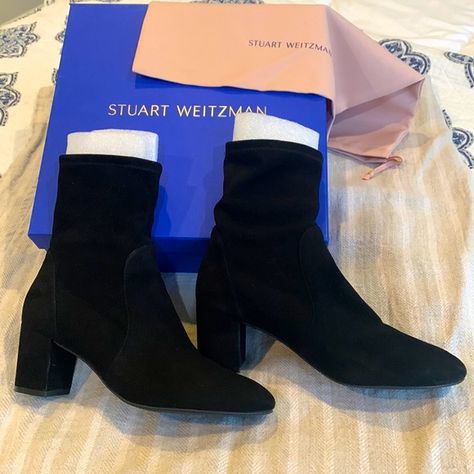 Stuart Weitzman Yuliana 60 black suede booties. Size 8.5 B/39 Sock Bootie, Stretch Boots, Black Suede Booties, How To Stretch Boots, Stuart Weitzman Shoes, Suede Booties, Stuart Weitzman, Black Suede, Bootie