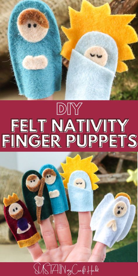 If you are looking for a great Christmas nativity craft for kids, choose this one that is done with felt- you can't go wrong! #sustainmycrafthabit Diy Felt Nativity, Nativity Finger Puppets, Christmas Puppets, Jesus Christmas Crafts, Felt Nativity, Nativity Craft, Christmas Sunday School, Advent Diy, Jesus Crafts