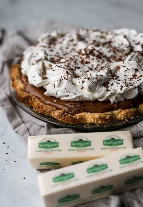 Chocolate Silk Pie - Lion's Bread Flakey Pie Crust, Chocolate Silk Pie, Kerrygold Butter, Silk Pie, Irish Butter, Butter Recipes, Pie Dough, Delicious Pies, Chocolate Shavings