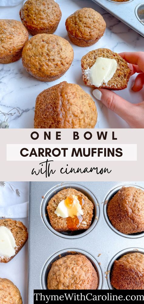 These carrot cake muffins are an easy Easter treat or Spring breakfast. If you love warm cinnamon muffins with brown sugar, this is an easy treat for you. These are one bowl muffins that can be down within the hour. Just pour everything in a bowl and it's ready for the oven. If you love breakfast muffins or muffins for high tea, you should try these! One Bowl Muffins, Easy Carrot Muffins, Easy Spring Treats, Carrot Apple Muffins, Carrot Muffins Easy, Carrot Oatmeal Muffins, Brunch Muffins, Apple Carrot Muffins, Spring Breakfast